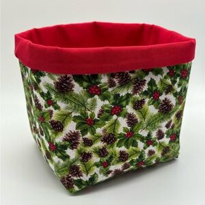 Handmade Christmas Fabric Basket Red Holly Berry Basket